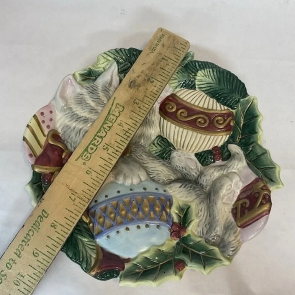 VTG Fitz and Floyd KRISTMAS KITTY Cat Christmas Holiday Canape Plate 8